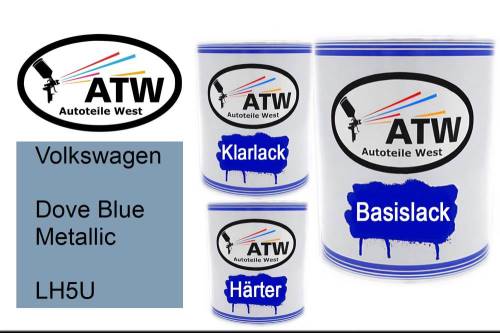 Volkswagen, Dove Blue Metallic, LH5U: 1L Lackdose + 1L Klarlack + 500ml Härter - Set, von ATW Autoteile West.